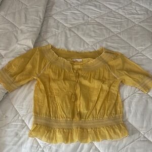 Tory Burch Yellow Smocked Peasant Blouse Sz 4